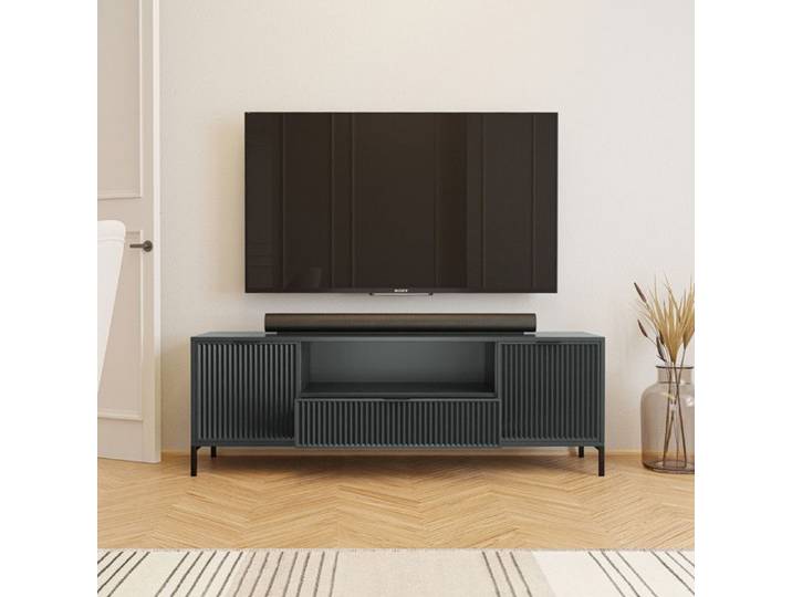 Meuble TV 165 cm WAVE - 165x40x56 cm - 2 portes et tiroir - Vert