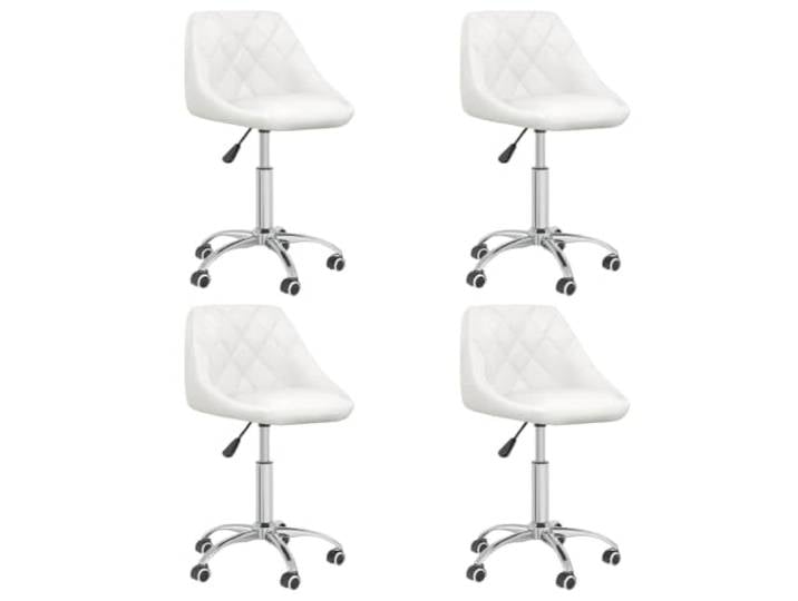 Tmriohed 4er Set Esszimmerstuhl Drehbar mit Rollen Kunstleder Weiß Moderne Drehsessel mit Rollen und Gasdruckfeder für Esszimmer, Küche oder Home Office. Bequeme Polsterung und Stahlgestell.