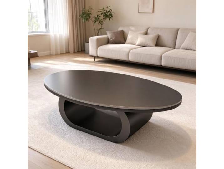 YHTCSXMD Couchtisch Oval, Moderner Wohnzimmertisch mit Steinplatte Design Dicke Steinplatte, ovales Design mit Metallgestell, zweistöckige Ablage für Bücher und Deko, geeignet fürs Wohnzimmer