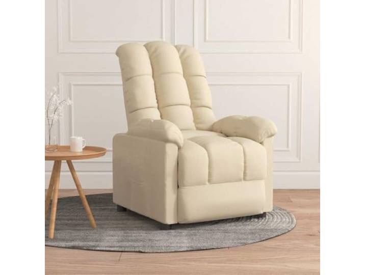 YUTAASU Fabric Recliner Chair Cream 3 Position Manual Adjustable Backrest, Footrest, Padded Seat, Wood and Metal Frame, TV Chair