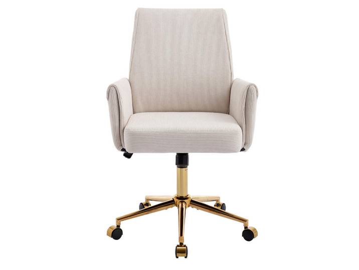 Okwish Drehstuhl 65/63/99 cm weiß aus Corduroy mit ergonomischer Rückenlehne, Weiß, 64x107x61 cm, Büromöbel, Bürostühle, Drehstühle
