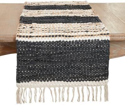 Saro Lifestyle "Boho Leather Chindi Fringed Table Runner - 16""x72"""