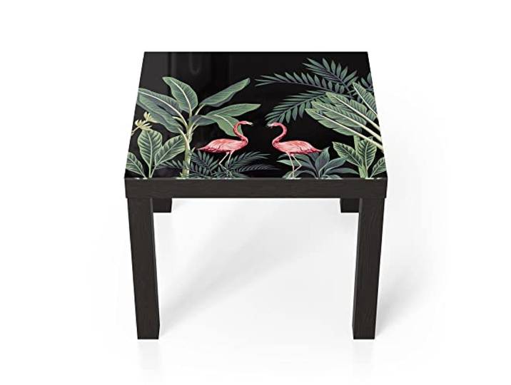 DEQORI Glastisch schwarz klein 55x55 cm Motiv Tropische Vintage Szene ausgefallener Beistelltisch aus Glas Hochglanz Couchtisch fürs Wohnzimmer moderner Couch Tisch mit Design