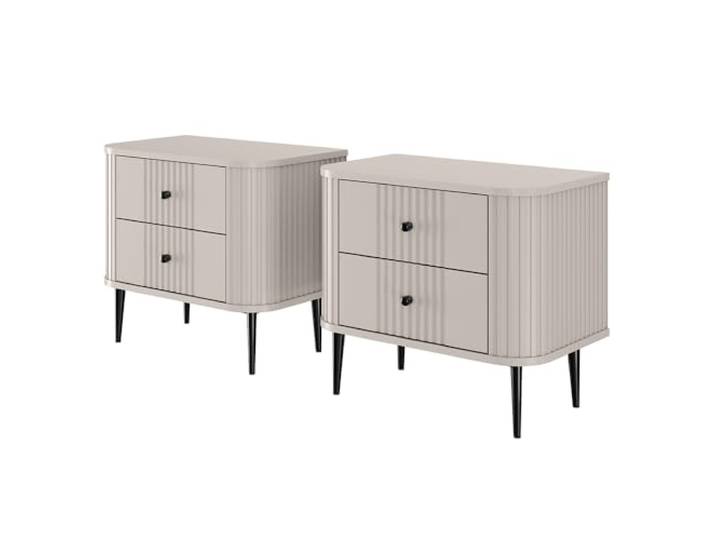 Lomadox Schlafzimmer Nachtisch Nachkommode 2er Set, 56 cm Breit, in Kaschmir mit schwarzen Griffen & Füßen, 2 Schubladen modern