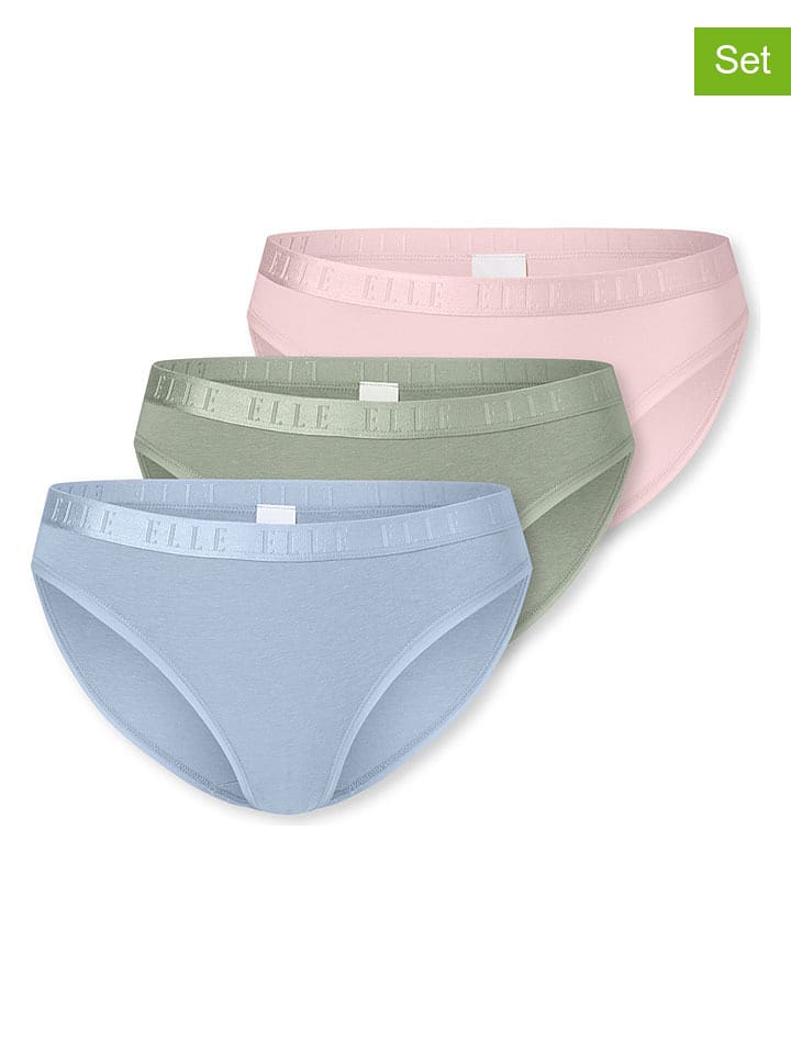 ELLE 3er-Set: Slips in Hellblau/ Grün/ Rosa - M