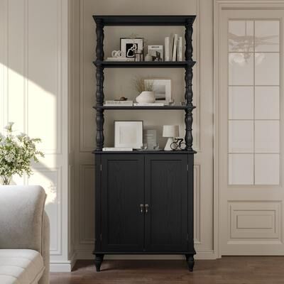 HomeLiveRelax "77"" Tall Bookshelf with Cabinet, Freestanding Storage Cabinet"
