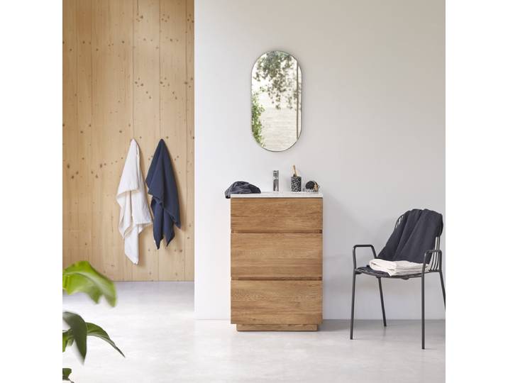 Badezimmermöbel aus massiver Eiche und Terrazzo Moon 60 cm - Natur