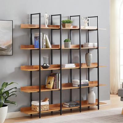 Kodotan sofa 5 Tier Bookcase Home Office Open Bookshelf, Vintage Industrial Style Shelf, MDF Board, Black Metal Frame
