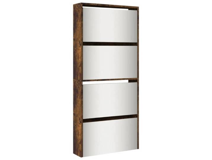 Armoire à chaussures - UU - Range-chaussures - miroir à 4 niveaux - chêne fumé 63x17x134 cm m56