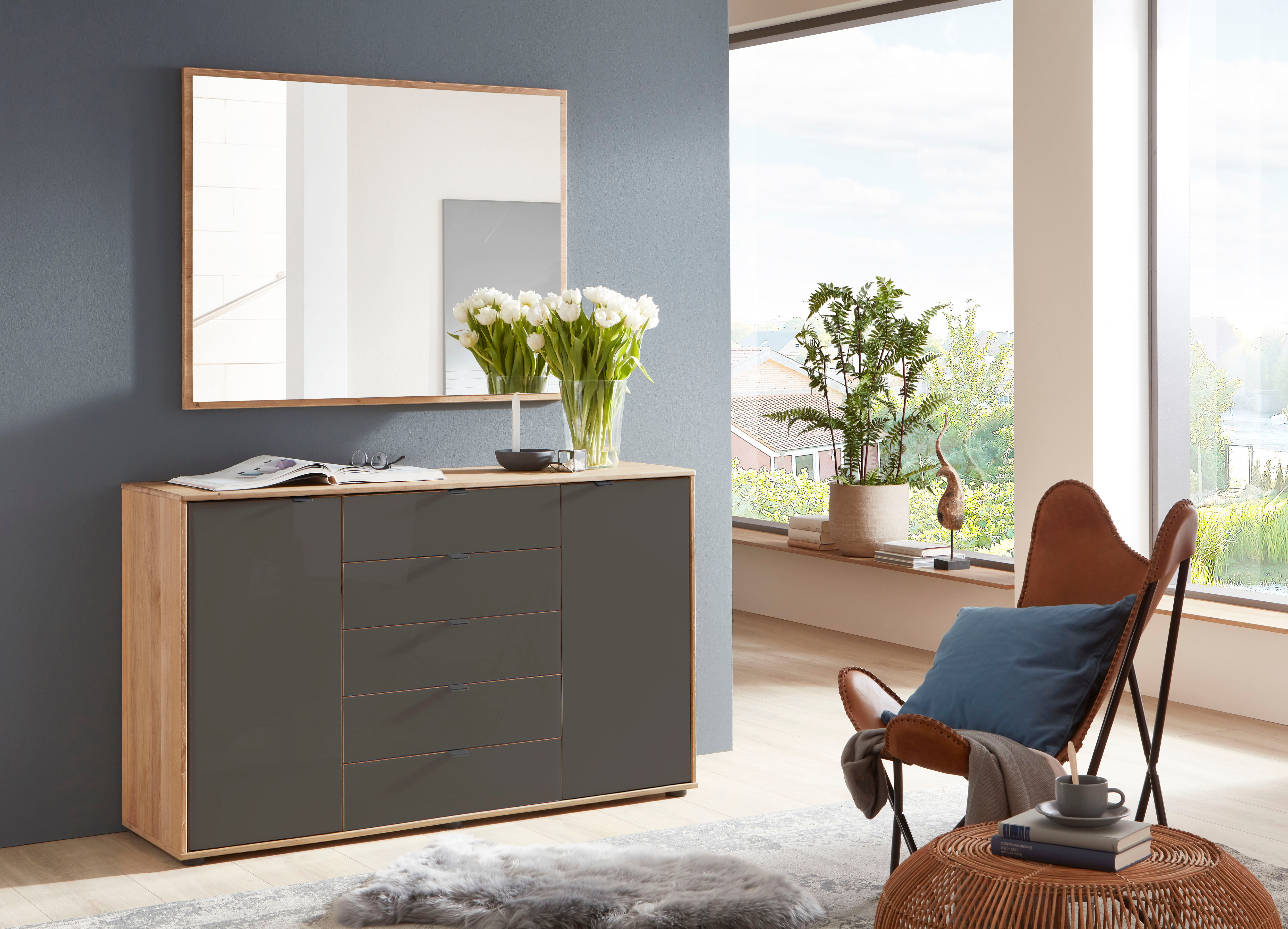Kombikommode WIEMANN "Cardiff Sideboard, Wäscheschrank, teilmassiv Erle, mit Schubladen", braun, Erle,Glasmocca, Erle, Sideboards, Kombikommode, verschiedenen Ausführungen, inklusive Einlegeboden braun Erle,Glasmocca, Erle
