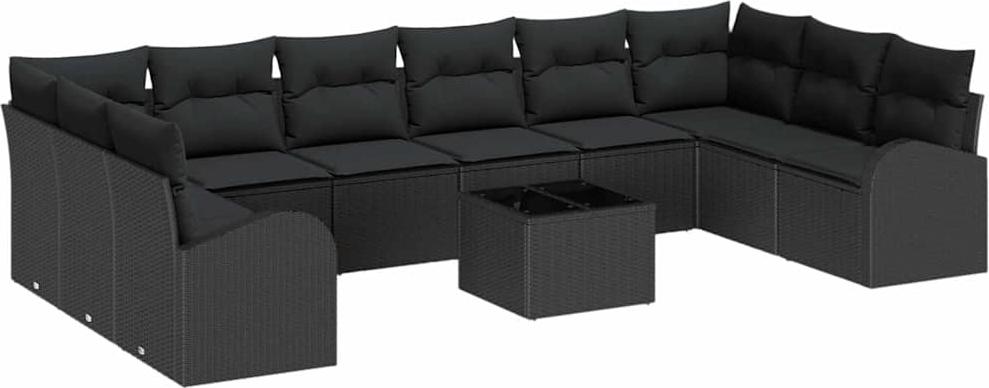 Modulares Garten-Sofa-Set, 11-teilig, für Terrasse & Garten, UV-beständiges Polyrattan, pulverbeschichteter Stahl, 10 Sitzplätze, Schwarz