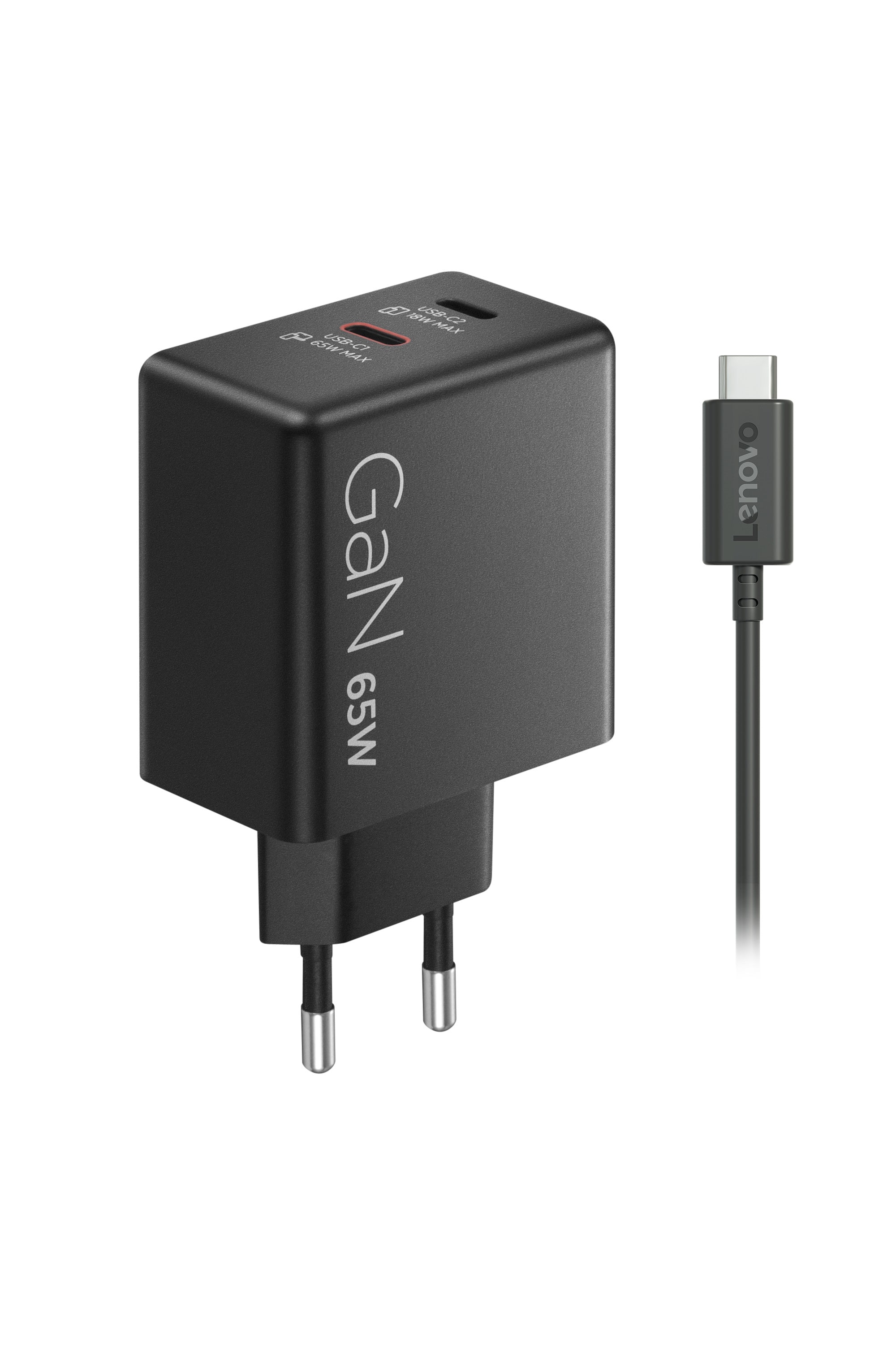 Lenovo Dual USB-C 65W GaN-Ladegerät/ Netzteil Schwarz inkl. USB-C Kabel (1,5m)