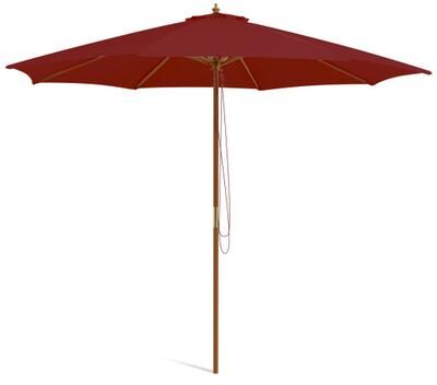 Costway 10 Feet Patio Umbrella with 8 Wooden Ribs and 3 Adjustable Heights-Wine
