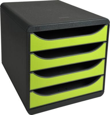 Schubladenbox Big Box Iderama Anisgrün, 4 offene Schubladen, A4/A4+/24x32 cm, leise, Sicherheitsstopp Fragen