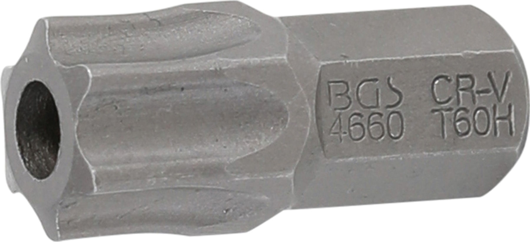 BGS Bit 4660, Länge 30 mm, Antrieb Außensechskant 10 mm (3/8"), T-Profil (für TX) mit Bohrung T60 ; BGS technic)