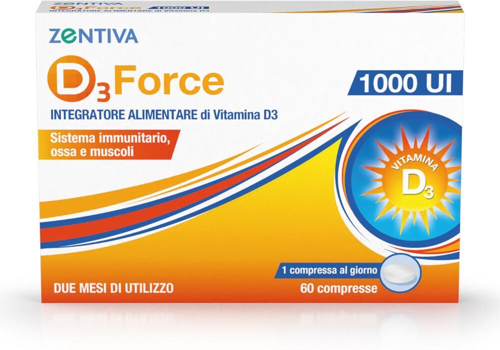 ZENTIVA ITALIA Srl Zentiva D3 Force 1000 UI Integratore di Vitamina D3, 60 Compresse