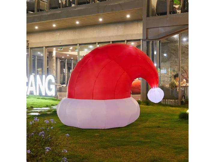 Chapeau de Noël Gonflable de 2m, Modèle d'Arche Lumineuse de Centre Commercial, Accessoires de Toit de Festival, Décoration de ixde Jardin
