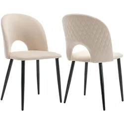 Merax Esszimmerstuhl (2 St), 2er Set Polsterstuhl Wohnzimmerstuhl Samt, Metallbeine, Beige