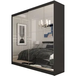 SCHWEBETÜRENSCHRANK FIORELLA 200/216/61 cm 2-türig mit Spiegel Schwarz