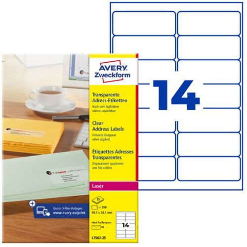 AVERY Zweckform 350 Folien-Adressetiketten L7563-25 transparent 99,1 x 38,1 mm