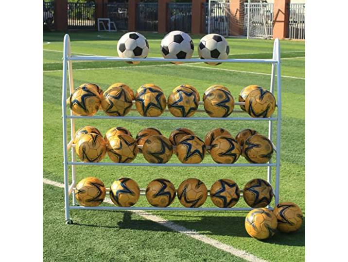 Basketball Rack 4-stöckiges Ball-Aufbewahrung Mit Rollen Regal Für Fußball Basketball Großes Fassungsvermögen Ball Regal Metall Für Garagen, Schulen, Stadien, Vereine(White,48inch)