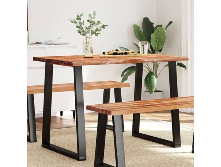 HEFZGDB Massivholz Akazie Esstisch mit Baumkante 110x70x75 cm und stabilen U-Beinen für Esszimmer Küche Tischplatte