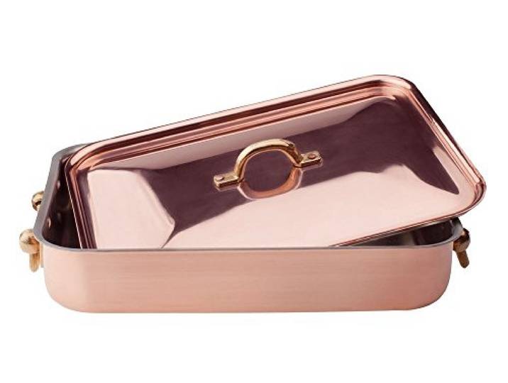 Pentole Agnelli ALCU150C36 Bratentopf mit verzinntem glattem Kupferdeckel, 36 x 26 cm
