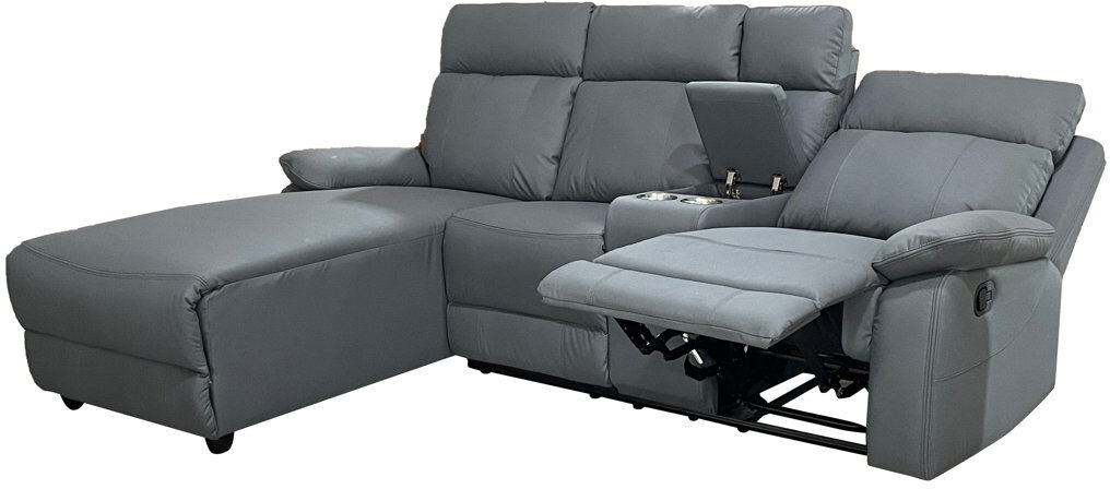 DS Living Home Furniture 3 Seater Leather Match Reclining Sofa & Chaise Grey 103cm H X 231cm W X 111cm D