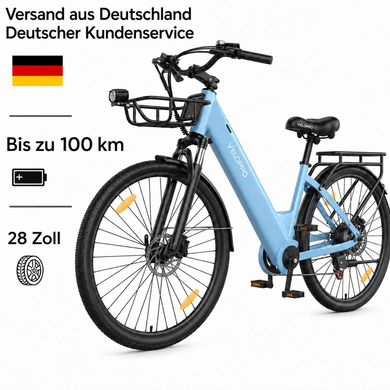 VELOPRO C1Pro Pedelec 28 Zoll E-Bike, 36V 18Ah Akku(80-100km), Shimano 7 Gang