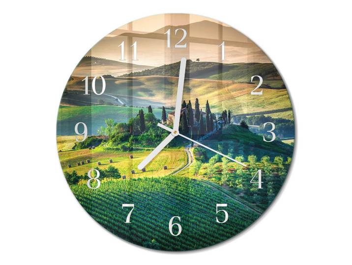Tulup Wanduhr fi30 cm - Landschaft, Grün, Glas, Rund, 30x30x0.4 cm, Dekoration, Uhren, Wanduhren