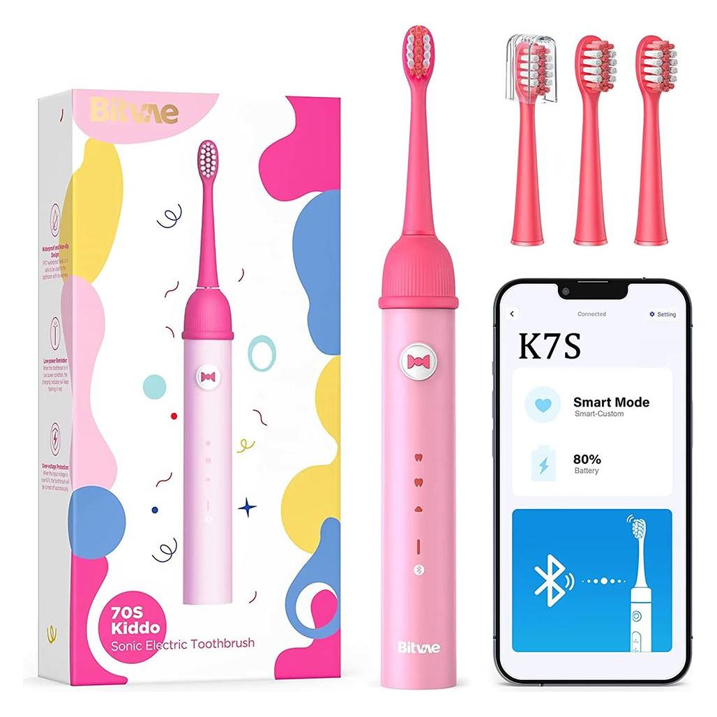 Bitvae Sonic toothbrush with app for kids and tips set K7S (pink) (K7S pink)