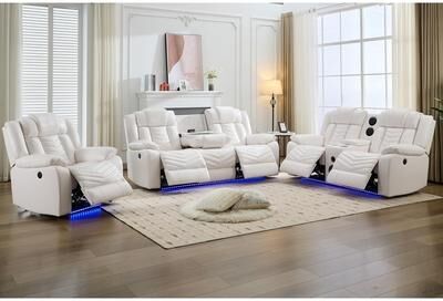 ELIASER Zero Gravity Faux Leather Power Recliner Sofa Set w/ Bass Speaker,Wireless Charger,USB/Type-C Ports,LED Lights,Cup Holders