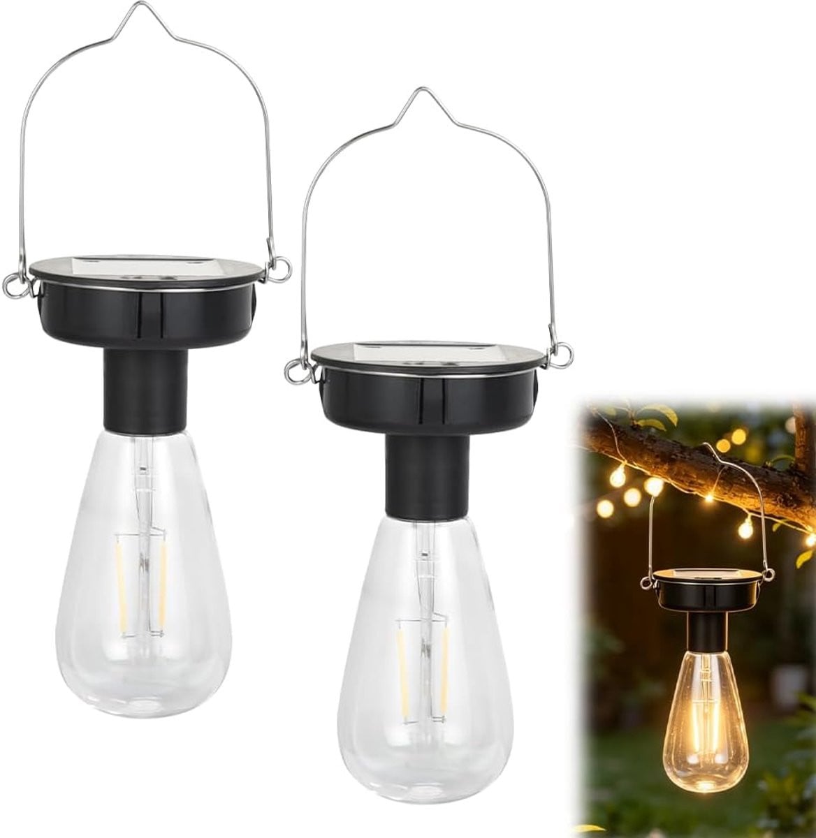Set van 2 reservelampen op zonne-energie inclusief zonnepaneel en reservedeksel voor tuinverlichting, 8 cm