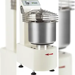 Patentierter Hakenkneter, ideal für Teige mit niedriger Hydratation. 20-Liter-Behälter für 15 kg Teig pro Arbeitsgang. FIMAR Modell BERTA15