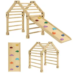 3 in 1 Klettergerüst Set mit Rutsche, Kletterdreieck zum Rutschen und Klettern