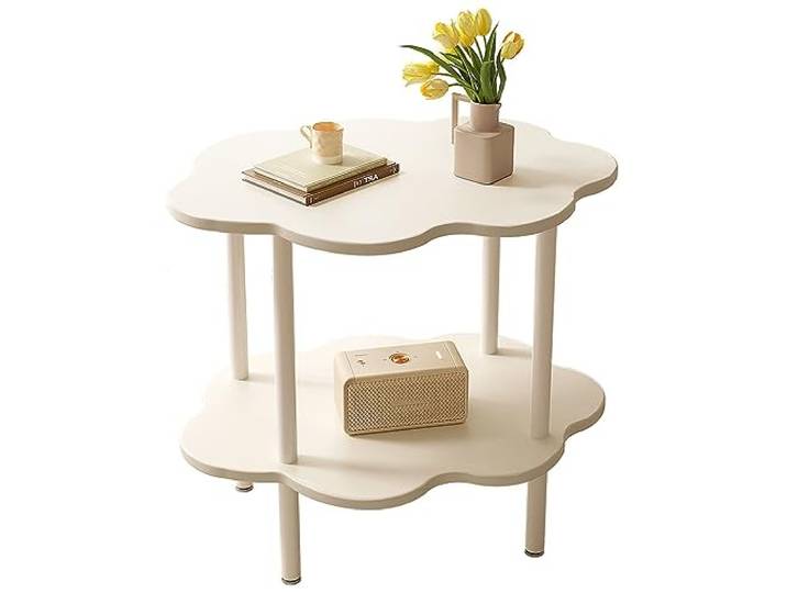 OIFAODAO Runde Tische， Beistelltisch, Akzent-Beistelltisch, Nachttisch aus Holz, klein(/Beige,A)