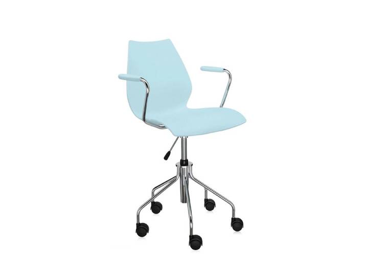 KARTELL chaise à roulettes avec accoudoirs MAUI (Bleu clair - Polypropylène coloré dans la masse)