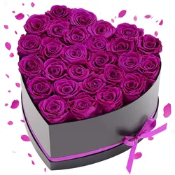 VEVOR 27x Ewige Rosen in Herzform Box, konservierter Blumenstrauß, Blumen Geschenkbox für ihre Frau, Mütter, Liebespartner, zur Hochzeit, zum Muttertag, Valentinstag, Weihnachten, dunkelviolett