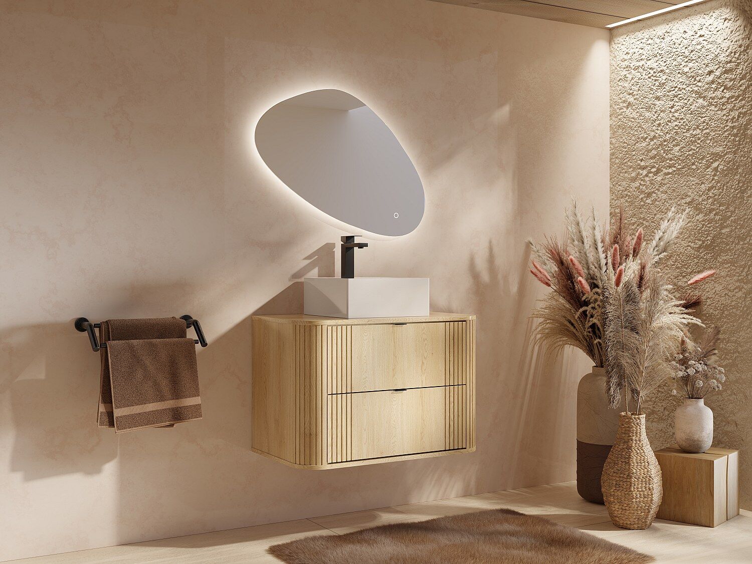 Unique Mueble de baño suspendido - Color natural claro - 80 cm - FILOR
