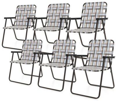 Costway 6 Pieces Folding Beach Chair Camping Lawn Webbing Chair-Brown