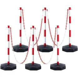VEVOR Verkehrshütchen Verkehr Absperrpfosten 6 Stk. 285 x 285 mm Warnkegel Verkehrsleitkegel Warnleitkegel mit Kett, Leitpfostenkegel Straßensperrpfosten Rot & Weiß Wasser- und Sandeinspritzung
