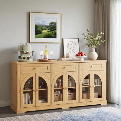 ZWYO HOSIMU "68"" Modern Accent Storage Sideboard Cabinet with Adjustable Shelves, 3 Drawers and 6 Arched Glass Doors"