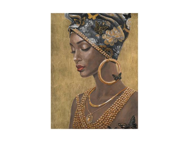 Handgemaltes Bild „Elegante Frau mit Goldschmuck“ 90 x 120 cm Multicolor Crea Collection