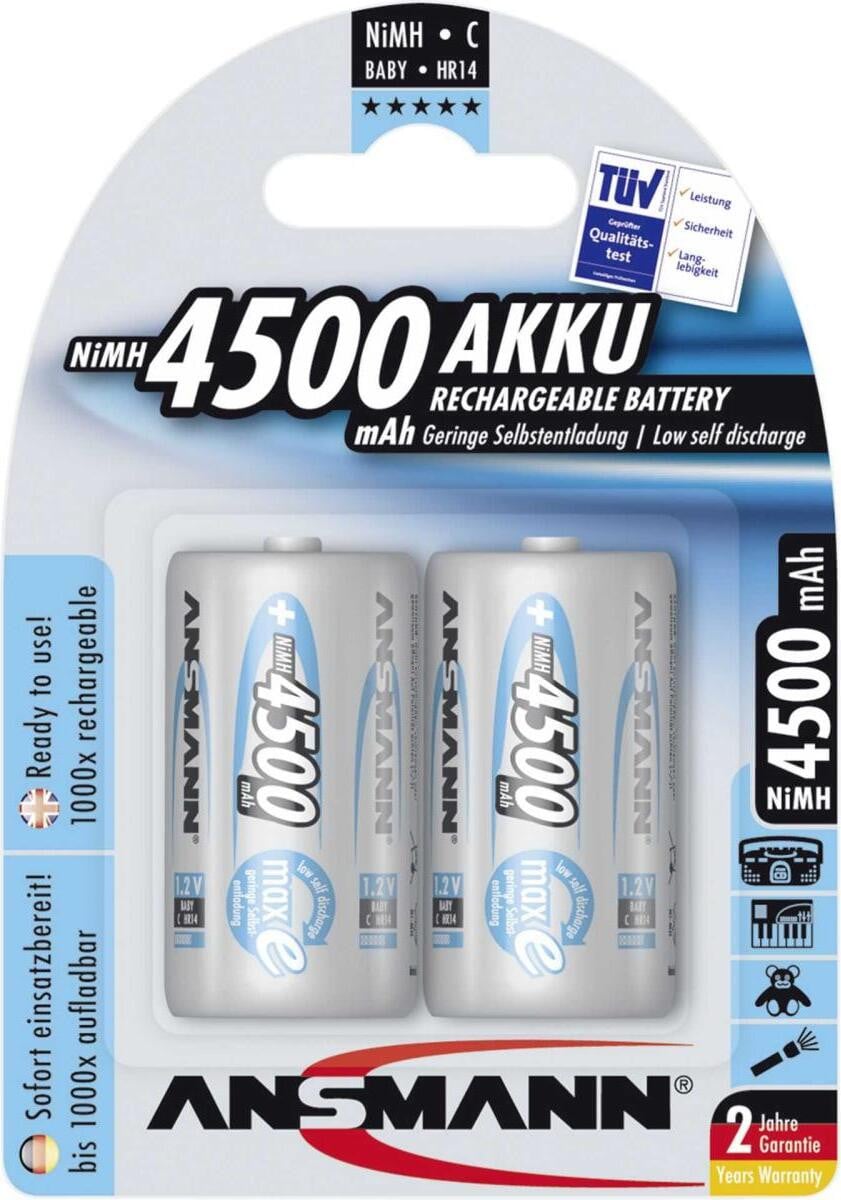Ansmann maxE NiMH batterij Baby C, 4500 mAh, 1x2 stuks