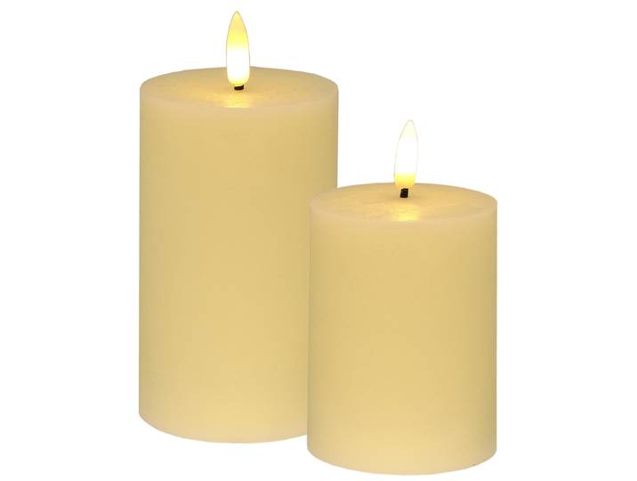 LED-Kerze I.GE.A. LED Echtwachskerze 2er Set , beige (creme), B:8cm H:12,5cm Ø:8cm, Wachs, Kerzen, LED-Kerze, Mit Timer Flackernd Stumpenkerze Adventskerzen Adventskranz