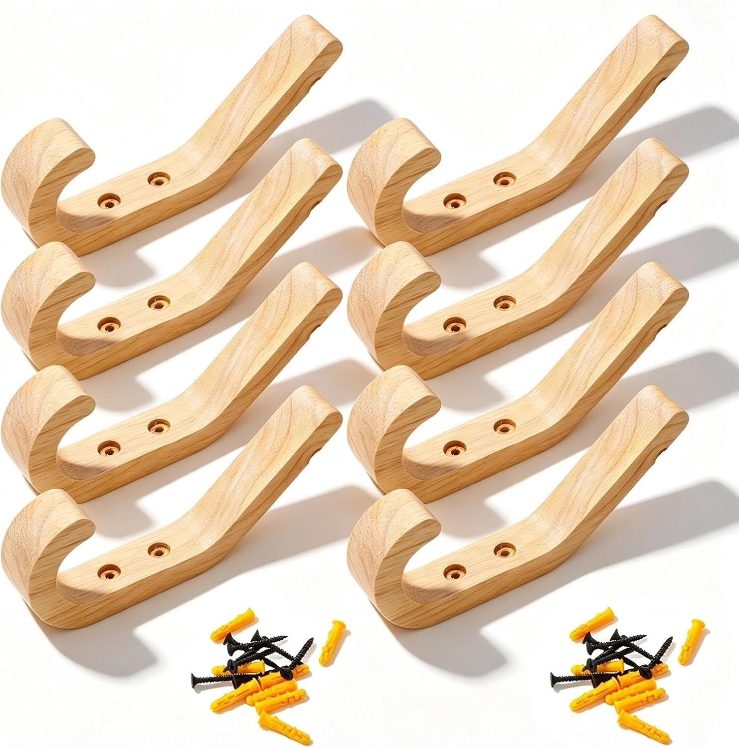 Houten Wandkapstok met 8 J-vormige Haakjes voor Kleding