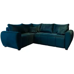 ECKSOFA MADISON L L-S Blau Plüsch-Stoff mit Schlaffunktion