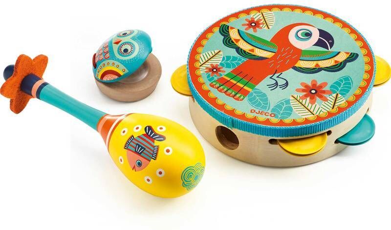 Djeco Set de 3 instruments Tambourin-Maracas-Castagnette