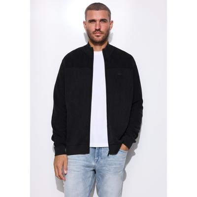 Cardigan STREET ONE MEN, Herren, Gr. L (42), schwarz, Web, 100% Baumwolle, unifarben, comfort fit normal, hoch geschlossener Ausschnitt, Bündchen, Strickjacken, aus reiner Baumwolle