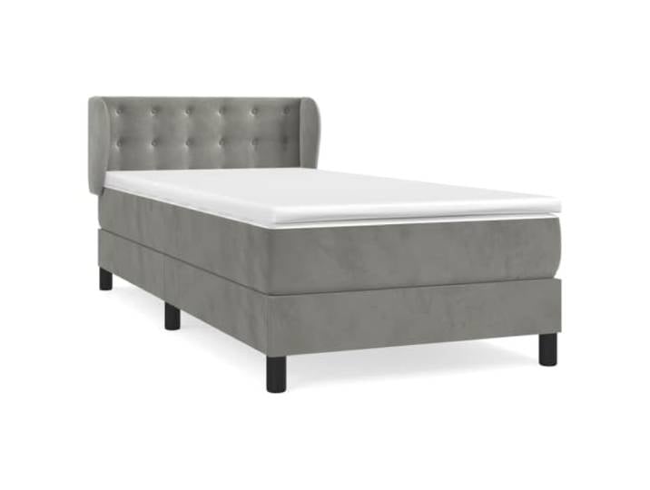 PUGYNBK Boxspringbett aus Samt, Hellgrau, 90 x 190 cm Verstellbares Kopfteil, Taschenfederkerne, mittlere Festigkeit, weicher Schutz